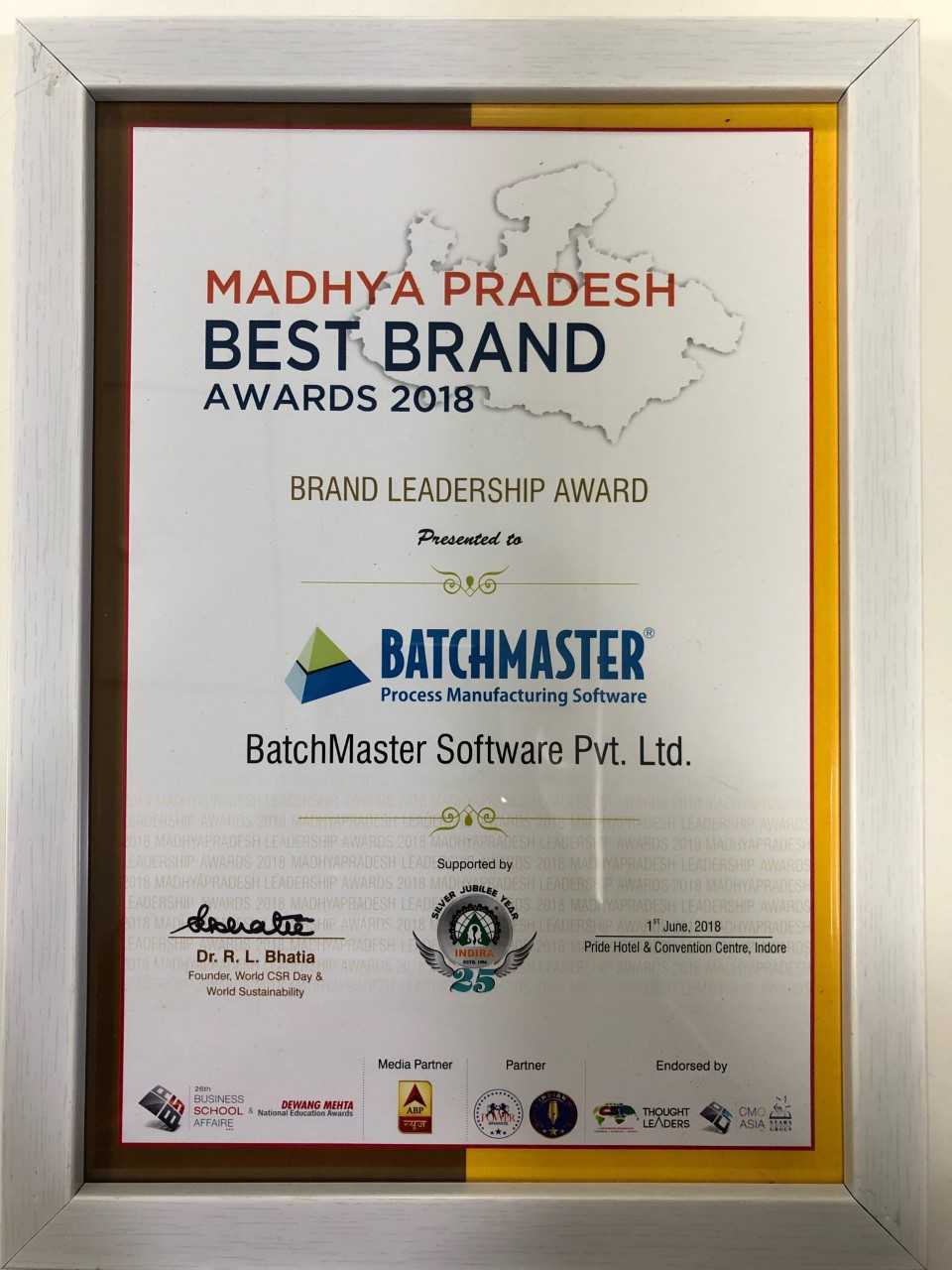 brand leadership award fo batchmaster