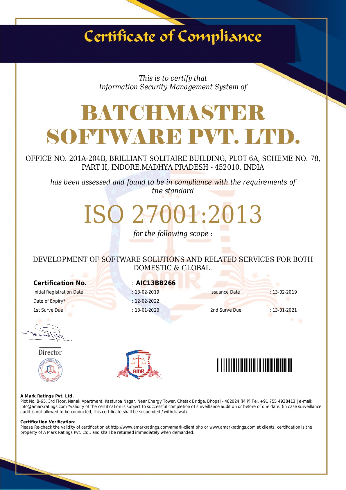 batchmaster is iso 27001-2013 certification
